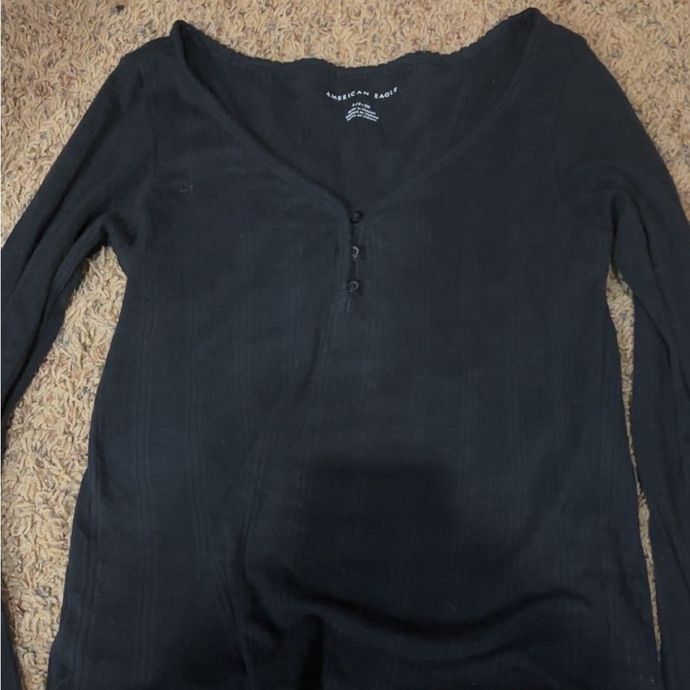 American Eagle Outfitters Black Fitted Long Sleeve Blouse